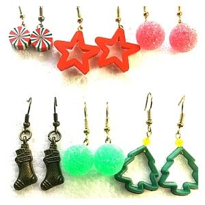 Christmas Earring Dangle Handmade Jewelry Set 6 ct